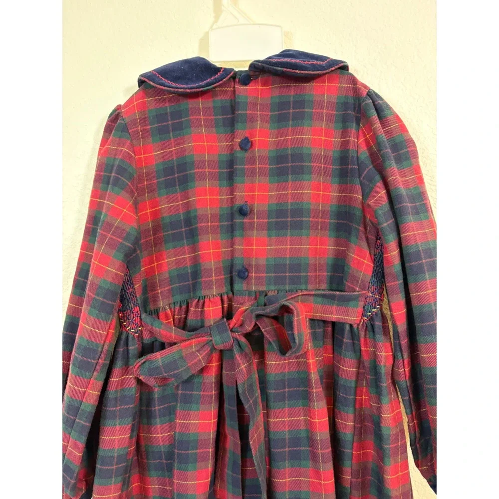 Vintage Growing Up Lord & Taylor Plaid Dress Kids 6X Red Smocked Flannel Holiday